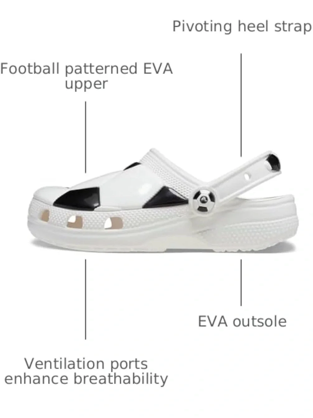 CROCS Kids Soccer-Print Clog Sandals in White and Black